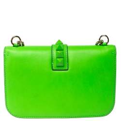 Pre Owned Valentino Green/Tan Leather Rockstud Medium Glam Lock Flap Bag