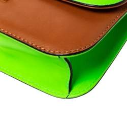 Pre Owned Valentino Green/Tan Leather Rockstud Medium Glam Lock Flap Bag