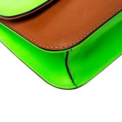 Pre Owned Valentino Green/Tan Leather Rockstud Medium Glam Lock Flap Bag