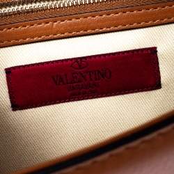 Pre Owned Valentino Green/Tan Leather Rockstud Medium Glam Lock Flap Bag