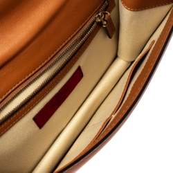 Pre Owned Valentino Green/Tan Leather Rockstud Medium Glam Lock Flap Bag