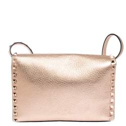 Pre Owned Valentino Metallic Rose Gold Leather Small Rockstud Shoulder Bag