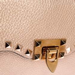 Pre Owned Valentino Metallic Rose Gold Leather Small Rockstud Shoulder Bag