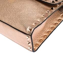 Pre Owned Valentino Metallic Rose Gold Leather Small Rockstud Shoulder Bag