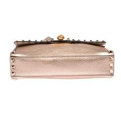 Pre Owned Valentino Metallic Rose Gold Leather Small Rockstud Shoulder Bag
