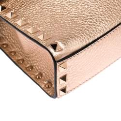 Pre Owned Valentino Metallic Rose Gold Leather Small Rockstud Shoulder Bag
