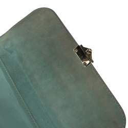 Pre Owned Valentino Green Patent Leather Rockstud Medium Glam Lock Flap Bag