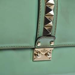 Pre Owned Valentino Green Patent Leather Rockstud Medium Glam Lock Flap Bag