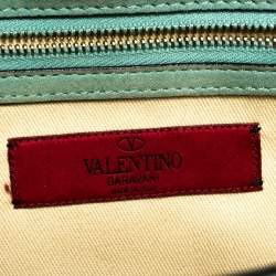 Pre Owned Valentino Green Patent Leather Rockstud Medium Glam Lock Flap Bag