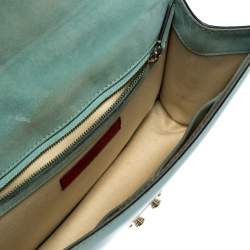 Pre Owned Valentino Green Patent Leather Rockstud Medium Glam Lock Flap Bag