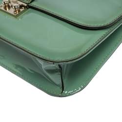 Pre Owned Valentino Green Patent Leather Rockstud Medium Glam Lock Flap Bag