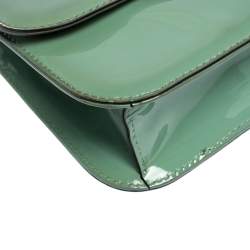 Pre Owned Valentino Green Patent Leather Rockstud Medium Glam Lock Flap Bag