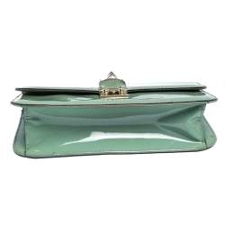 Pre Owned Valentino Green Patent Leather Rockstud Medium Glam Lock Flap Bag