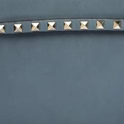 Pre Owned Valentino Blue Dust Leather Rockstud Wristlet Clutch