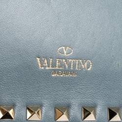 Pre Owned Valentino Blue Dust Leather Rockstud Wristlet Clutch