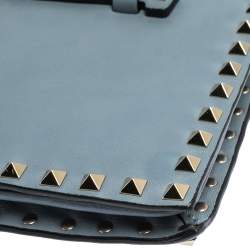 Pre Owned Valentino Blue Dust Leather Rockstud Wristlet Clutch