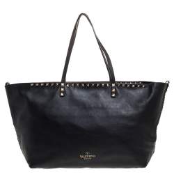 Pre Owned Valentino Black Leather Rockstud Shopper Tote