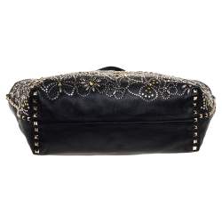 Pre Owned Valentino Black Leather Rockstud Shopper Tote