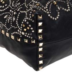 Pre Owned Valentino Black Leather Rockstud Shopper Tote
