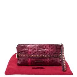 Valentino Pink Python Rockstud Wristlet Clutch