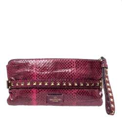 Valentino Pink Python Rockstud Wristlet Clutch