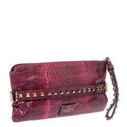 Valentino Pink Python Rockstud Wristlet Clutch