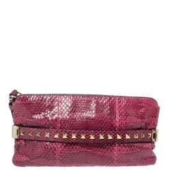 Valentino Pink Python Rockstud Wristlet Clutch