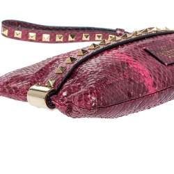 Valentino Pink Python Rockstud Wristlet Clutch