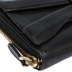 Valentino Black Leather Pleated Bow Continental Wallet