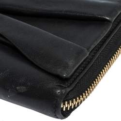 Valentino Black Leather Pleated Bow Continental Wallet