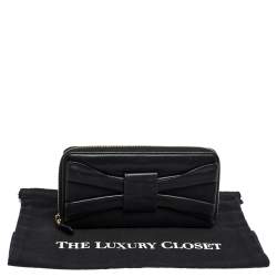 Valentino Black Leather Pleated Bow Continental Wallet