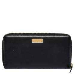 Valentino Black Leather Pleated Bow Continental Wallet
