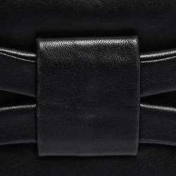 Valentino Black Leather Pleated Bow Continental Wallet
