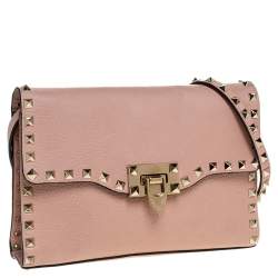 Pre Owned Valentino Pink Leather Rockstud Shoulder Bag