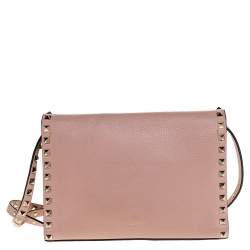 Pre Owned Valentino Pink Leather Rockstud Shoulder Bag