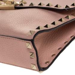 Pre Owned Valentino Pink Leather Rockstud Shoulder Bag