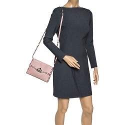 Pre Owned Valentino Pink Leather Rockstud Shoulder Bag