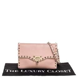 Pre Owned Valentino Pink Leather Rockstud Shoulder Bag