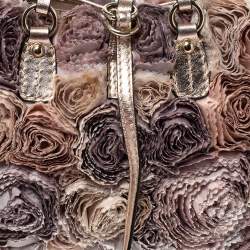 Pre Owned Valentino Multicolor Flower Applique Satin and Leather Tote