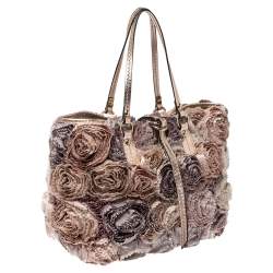 Pre Owned Valentino Multicolor Flower Applique Satin and Leather Tote
