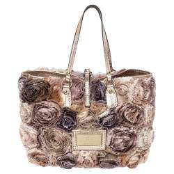 Pre Owned Valentino Multicolor Flower Applique Satin and Leather Tote