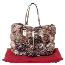 Pre Owned Valentino Multicolor Flower Applique Satin and Leather Tote