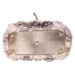 Pre Owned Valentino Multicolor Flower Applique Satin and Leather Tote