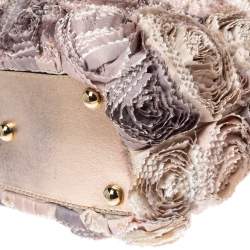 Pre Owned Valentino Multicolor Flower Applique Satin and Leather Tote