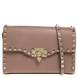 Pre Owned Valentino Beige Leather Rockstud Shoulder Bag