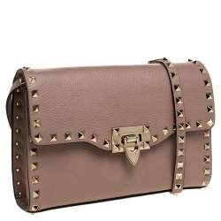 Pre Owned Valentino Beige Leather Rockstud Shoulder Bag