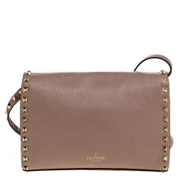 Pre Owned Valentino Beige Leather Rockstud Shoulder Bag