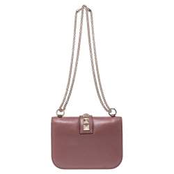 Pre Owned Valentino Old Rose Pink Leather Rockstud Small Glam Lock Shoulder Bag