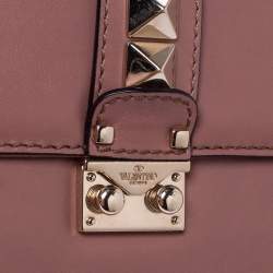 Pre Owned Valentino Old Rose Pink Leather Rockstud Small Glam Lock Shoulder Bag