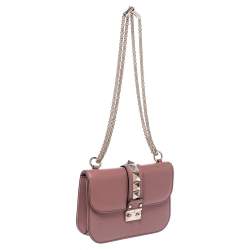 Pre Owned Valentino Old Rose Pink Leather Rockstud Small Glam Lock Shoulder Bag